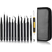 Pinzas de Precisión Kit 12pcs Kieenass Anti-Estáticas de Acero Inoxidable Pinzas Electronica para Electrónica Joyería…
